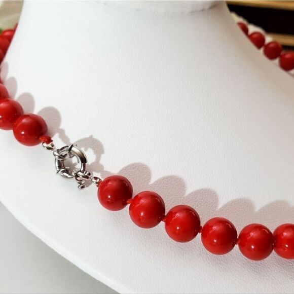 Red 10mmSouth Sea Shell Pearl 4 Piece Set Earrings, Bracelet 925 Clasp - Picture 5 of 5